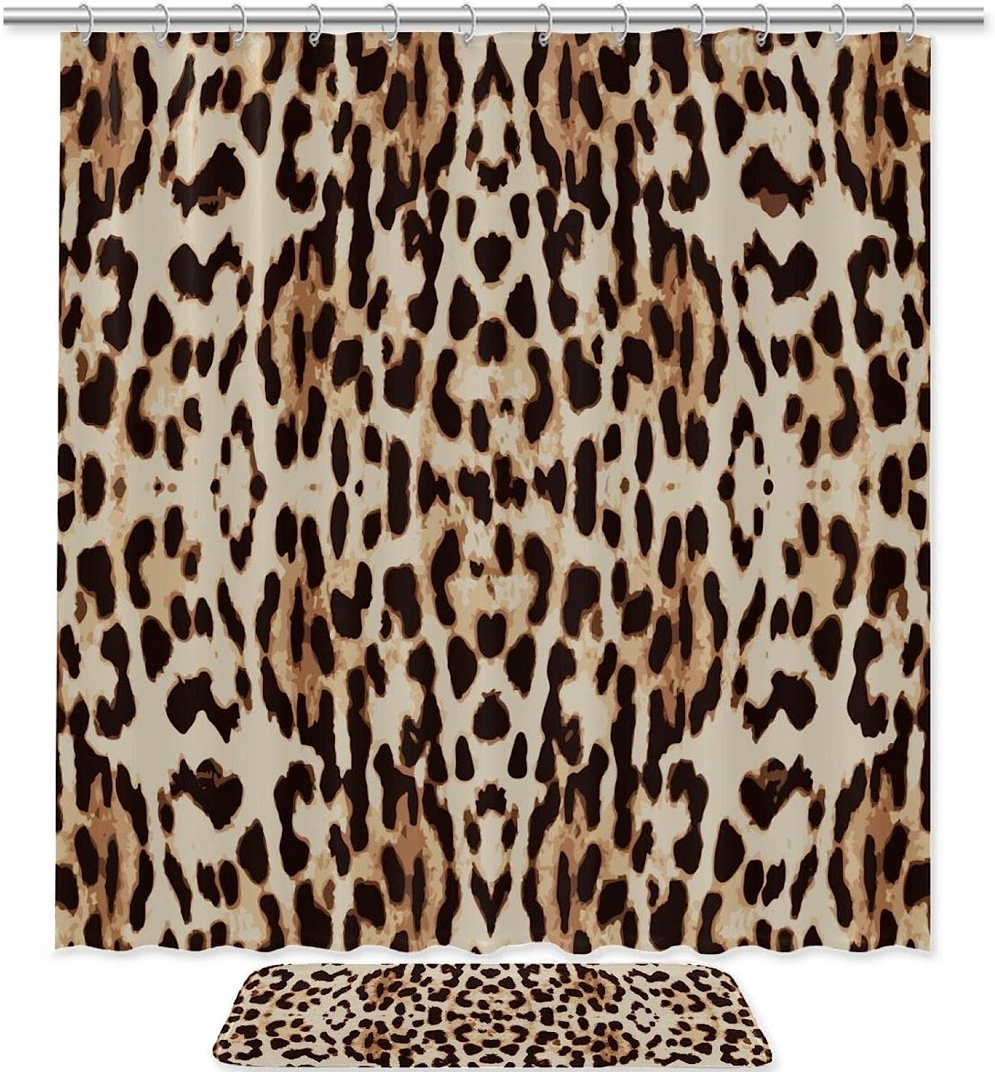 Leopard Skin Background Patterned Bathroom Tub Set With Waterproof Fabric Shower Curtain