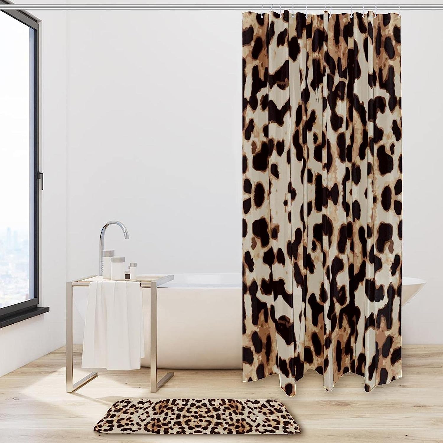 Leopard Skin Background Patterned Bathroom Tub Set With Waterproof Fabric Shower Curtain - Image 2