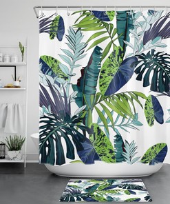 Leopard Skin Design With Chains And Tropical Leaves Shower Curtain