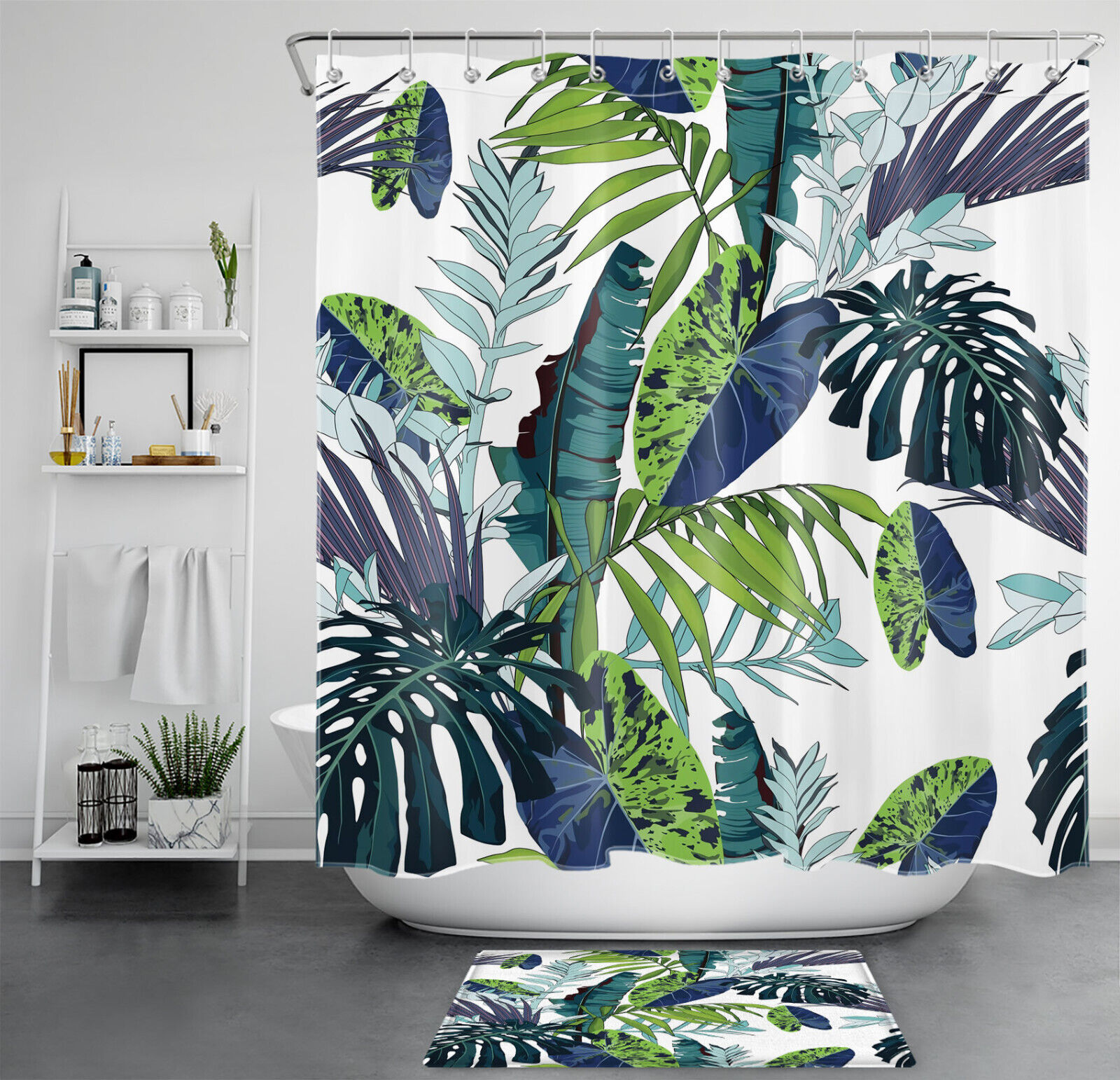 Leopard Skin Design With Chains And Tropical Leaves Shower Curtain
