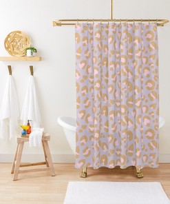 Leopard Spots Blush Pink Lavender Purple Camel Tan Print Shower Curtain - Bath Decor Set Bundle