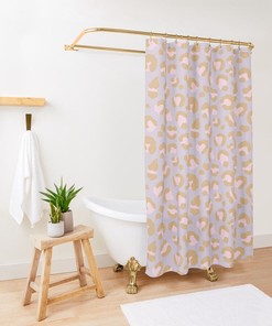 Leopard Spots Blush Pink Lavender Purple Camel Tan Print Shower Curtain - Bath Decor Set Bundle