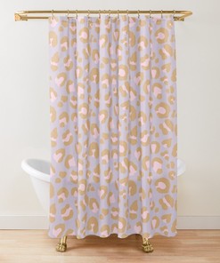 Leopard Spots Blush Pink Lavender Purple Camel Tan Print Shower Curtain - Bath Decor Set Bundle