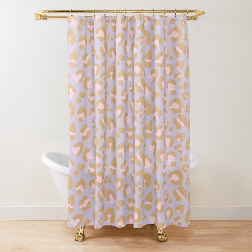 Leopard Spots Blush Pink Lavender Purple Camel Tan Print Shower Curtain - Bath Decor Set Bundle
