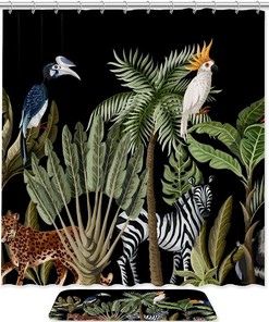 Leopard, Zebra & Tree Shower Curtain, Exotic Bathroom Decor