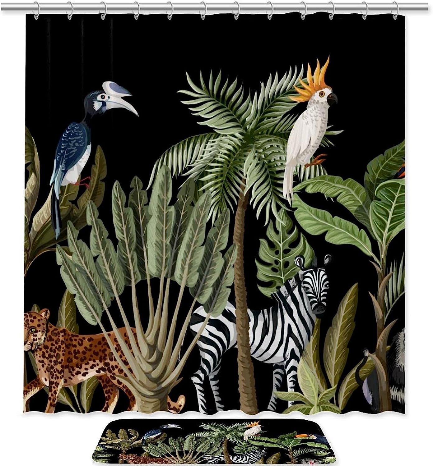Leopard, Zebra & Tree Shower Curtain, Exotic Bathroom Decor