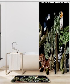 Leopard, Zebra & Tree Shower Curtain, Exotic Bathroom Decor