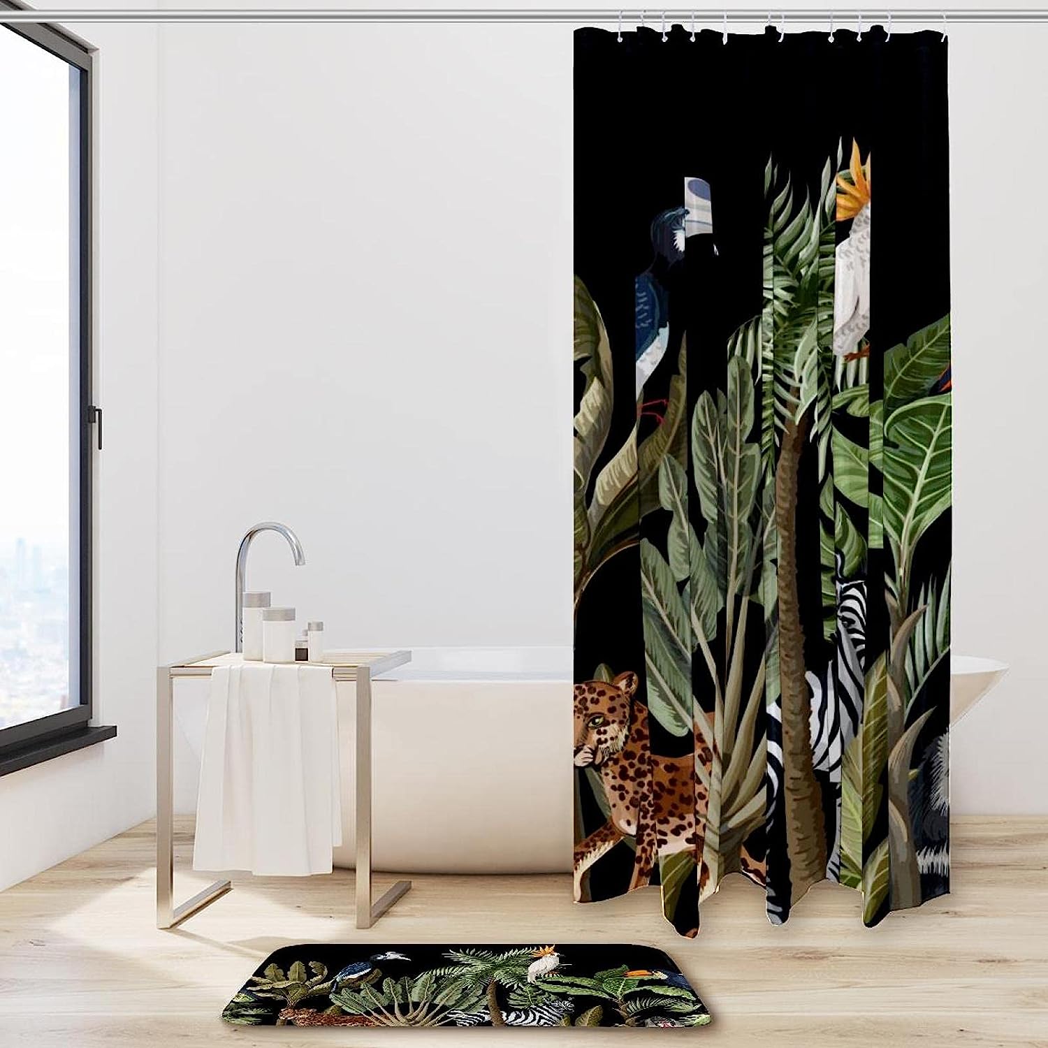 Leopard, Zebra & Tree Shower Curtain, Exotic Bathroom Decor