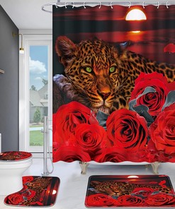 Leopard and Rose Waterproof Shower Curtain for a Chic Bathroom