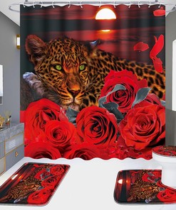 Leopard and Rose Waterproof Shower Curtain for a Chic Bathroom
