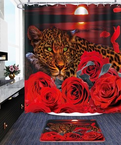 Leopard and Rose Waterproof Shower Curtain for a Chic Bathroom