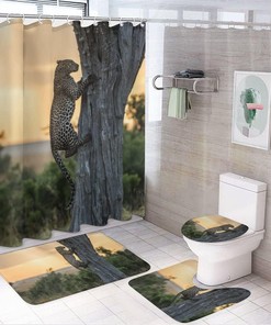 Leopard on The Tree Shower Curtain for Bathroom - Animal Theme Shower Curtains Decor Ideas for Home