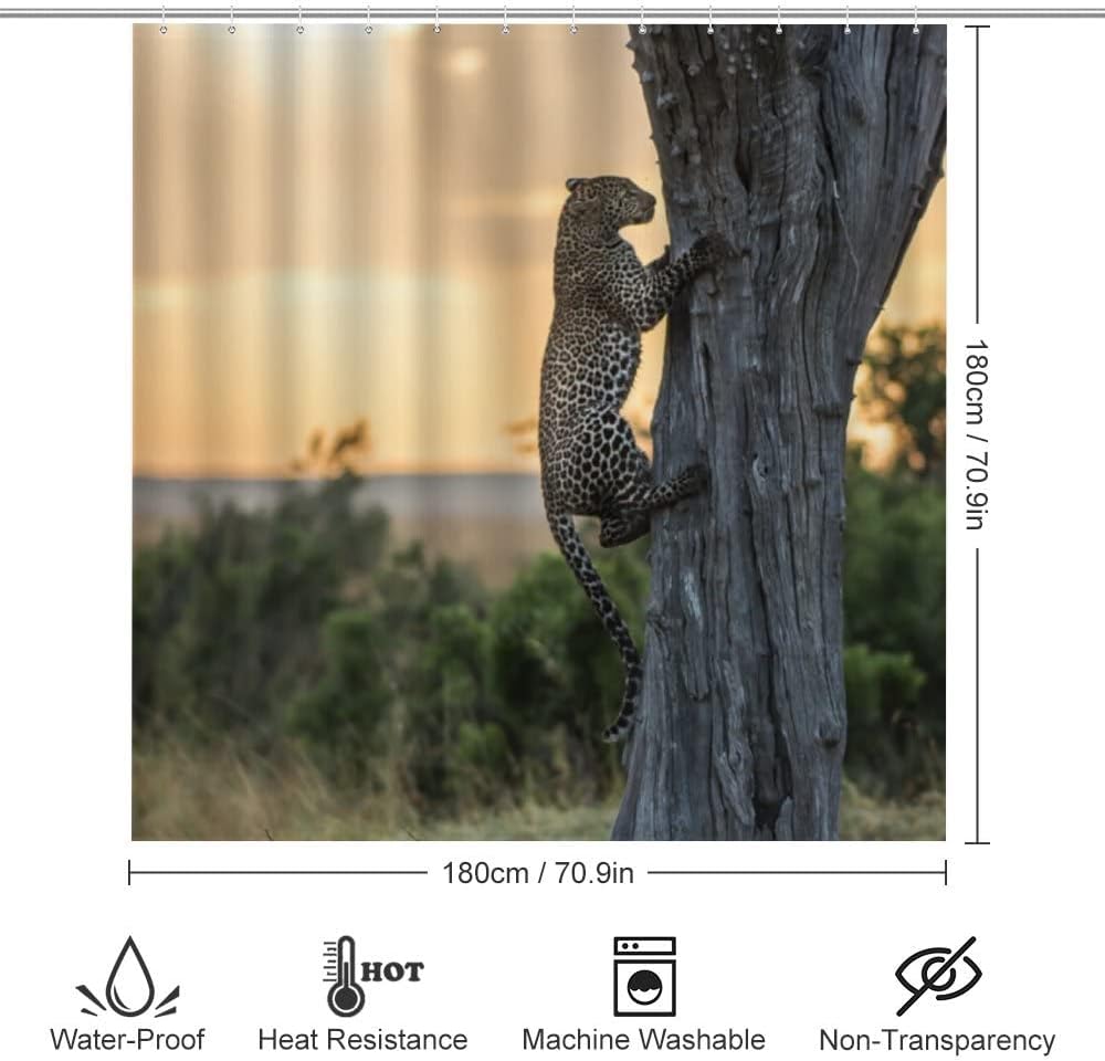 Leopard on The Tree Shower Curtain for Bathroom - Animal Theme Shower Curtains Decor Ideas for Home
