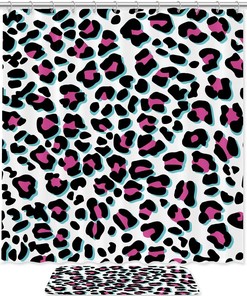 Leopard'S Skin Parttern Bathroom Accessories Set With Waterproof Fabric Shower Curtain And Mat