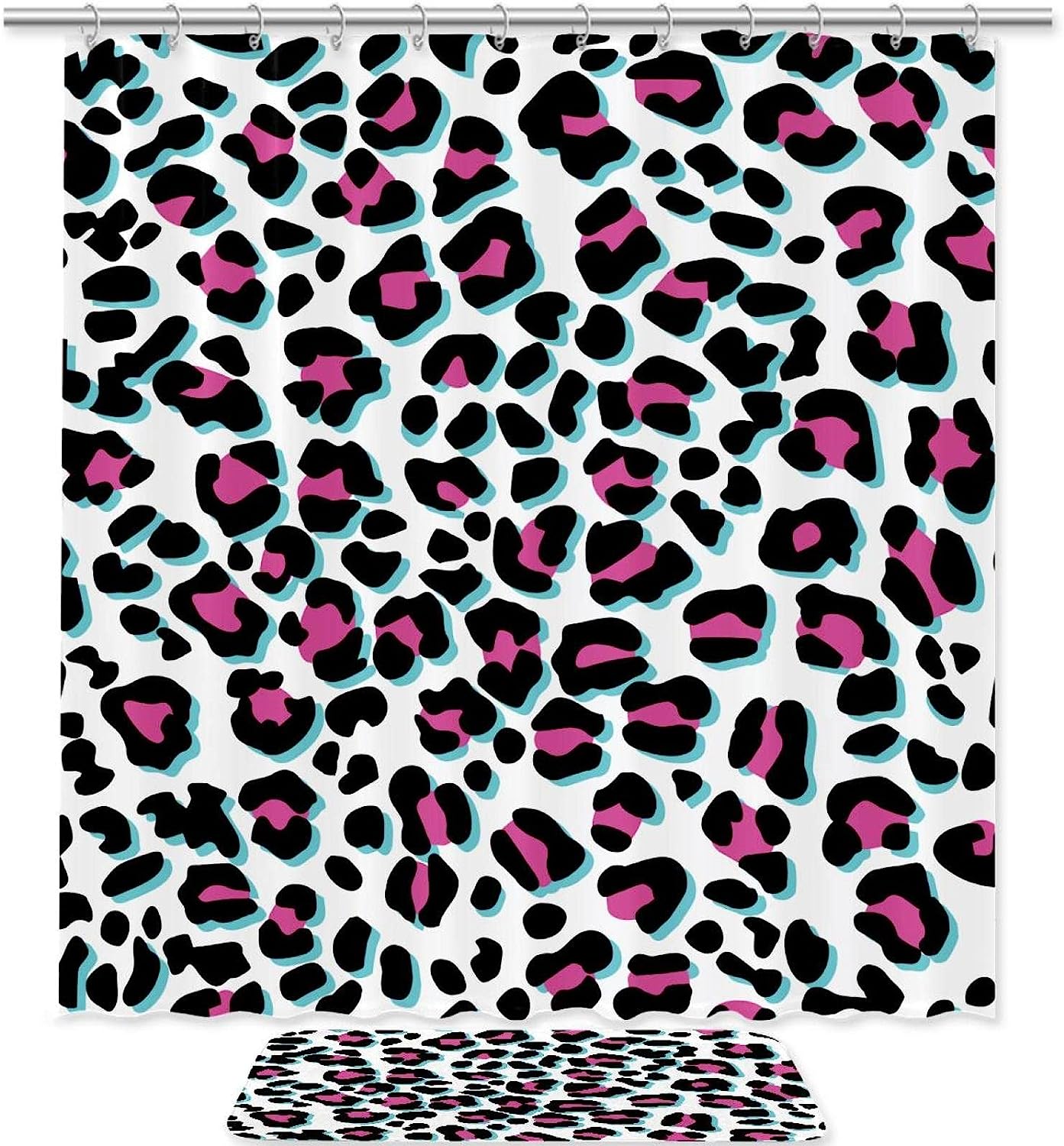 Leopard'S Skin Parttern Bathroom Accessories Set With Waterproof Fabric Shower Curtain And Mat