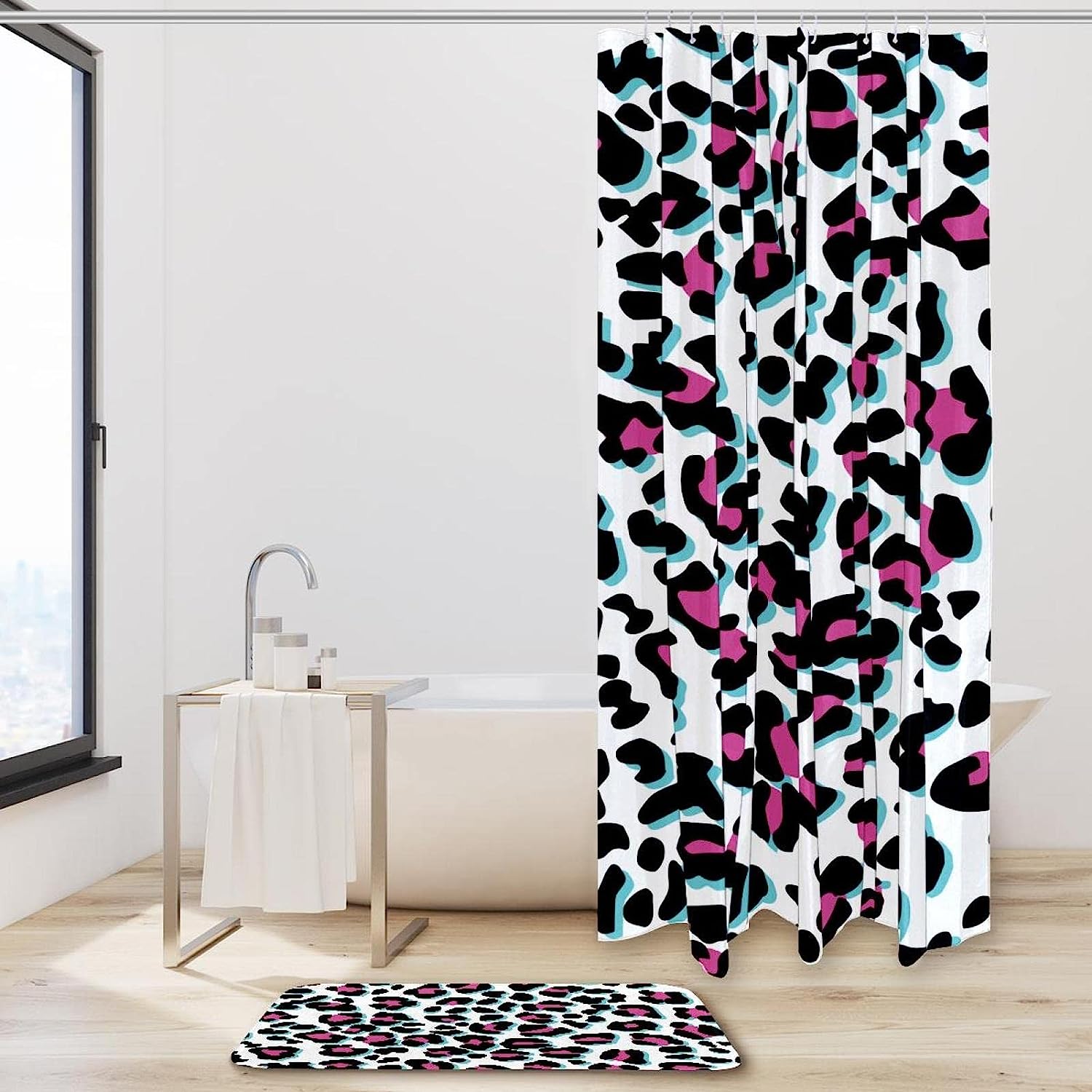 Leopard'S Skin Parttern Bathroom Accessories Set With Waterproof Fabric Shower Curtain And Mat - Image 2