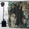 Leopards In Jungle Black Background Fabric Shower Curtain