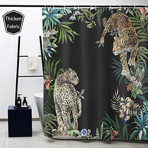 Leopards In Jungle Black Background Fabric Shower Curtain