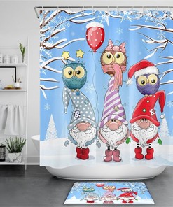 Leprechaun Owls In Snowy Woods Christmas Shower Curtain - Waterproof Fabric Bathroom Decor