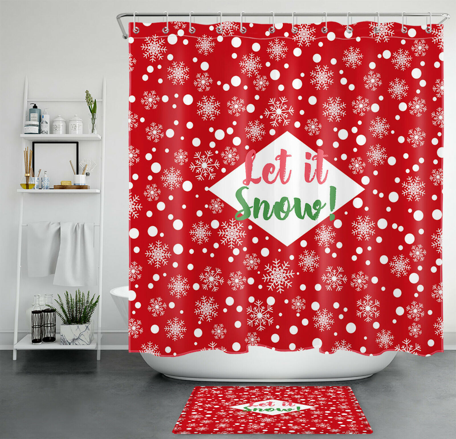 Let It Snow Shower Curtain For Winter Christmas Bathroom Accessory