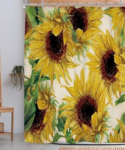 Let the Sun Shine in with Sunflower Shower Curtain for Rustic Country Bathroom Decor