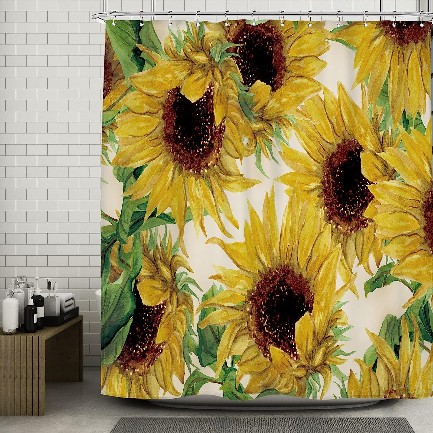Let the Sun Shine in with Sunflower Shower Curtain for Rustic Country Bathroom Decor
