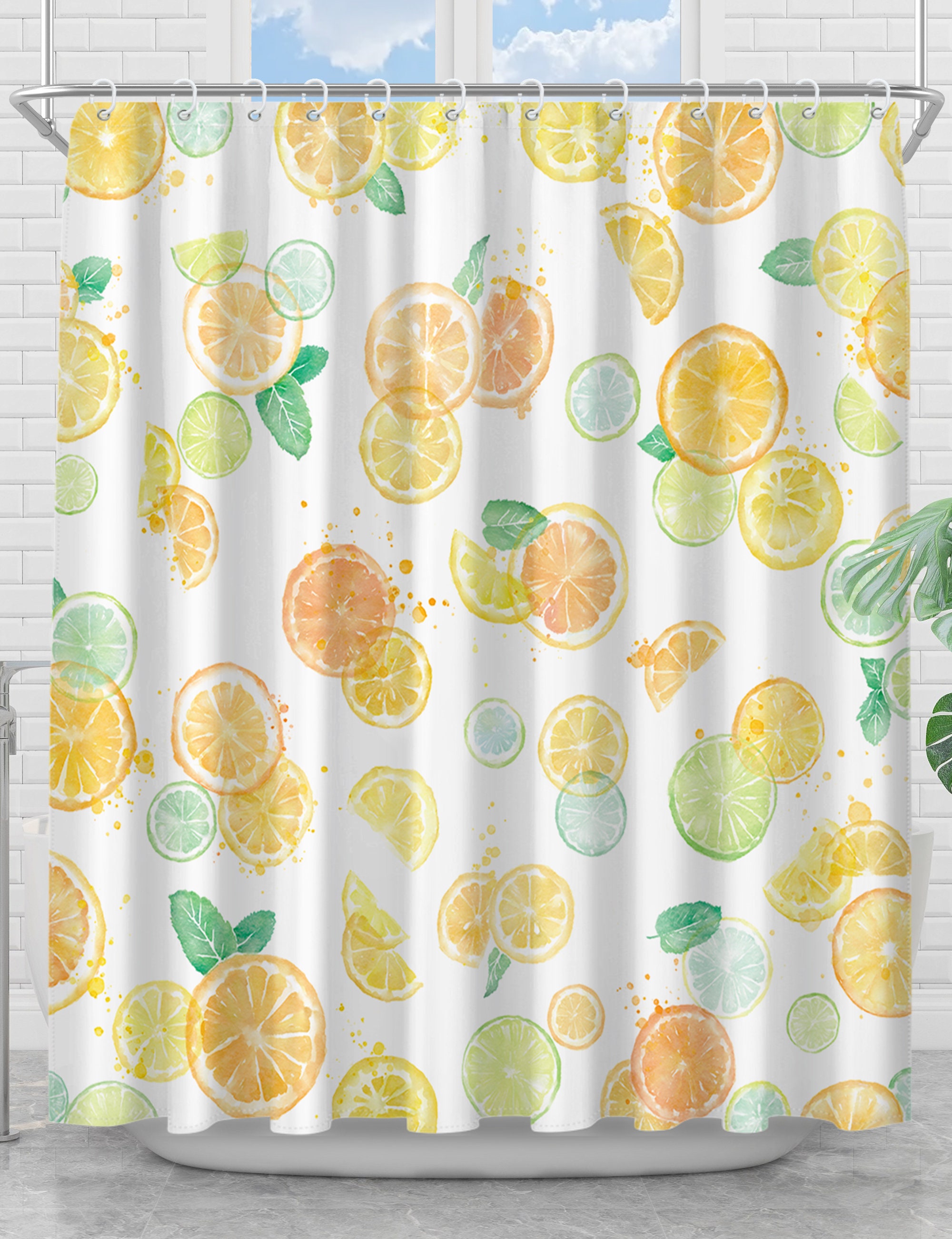 Leuke Plant Design Citroen Geel Douchegordijn with 12 Haken for Bathroom Decor