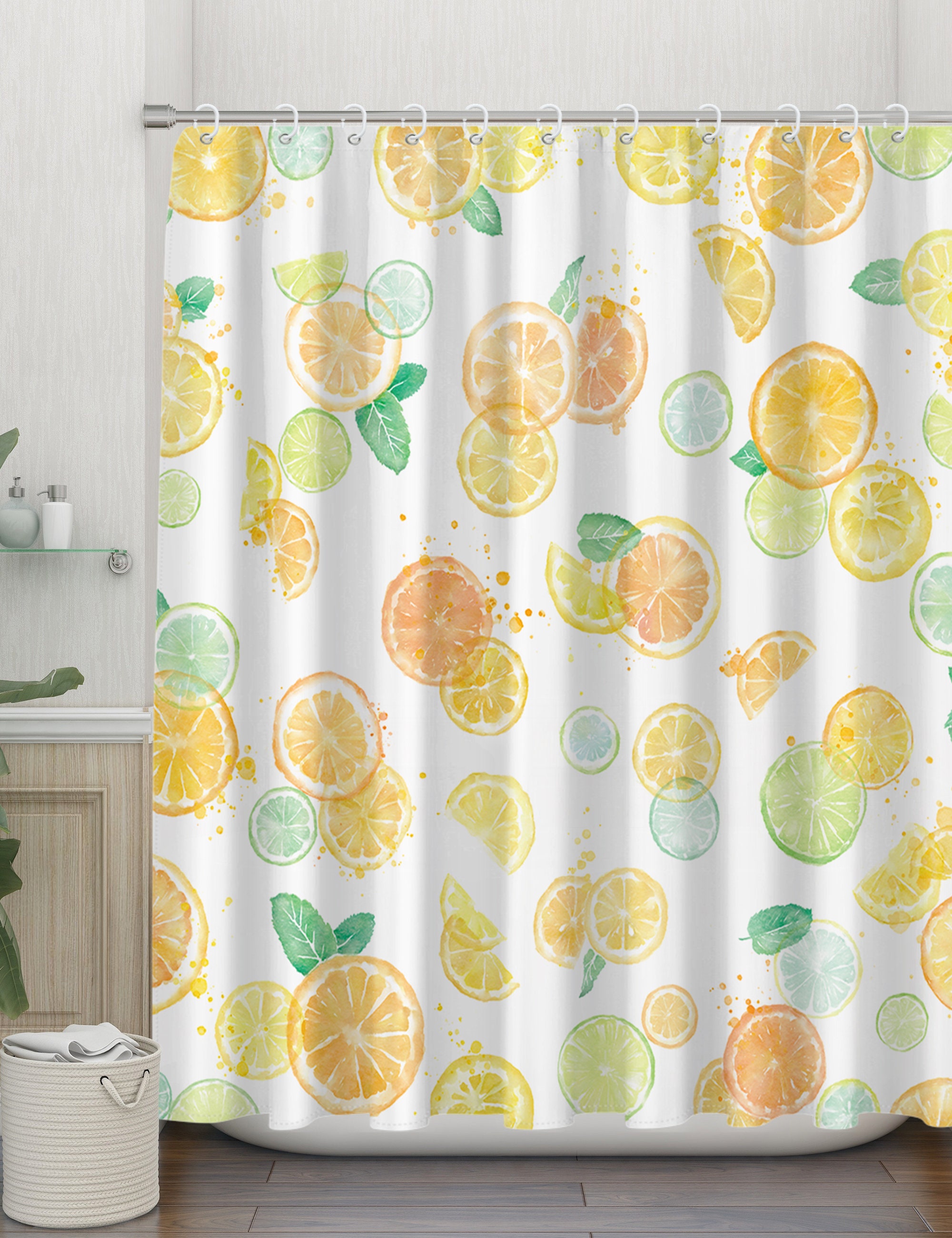 Leuke Plant Design Citroen Geel Douchegordijn with 12 Haken for Bathroom Decor