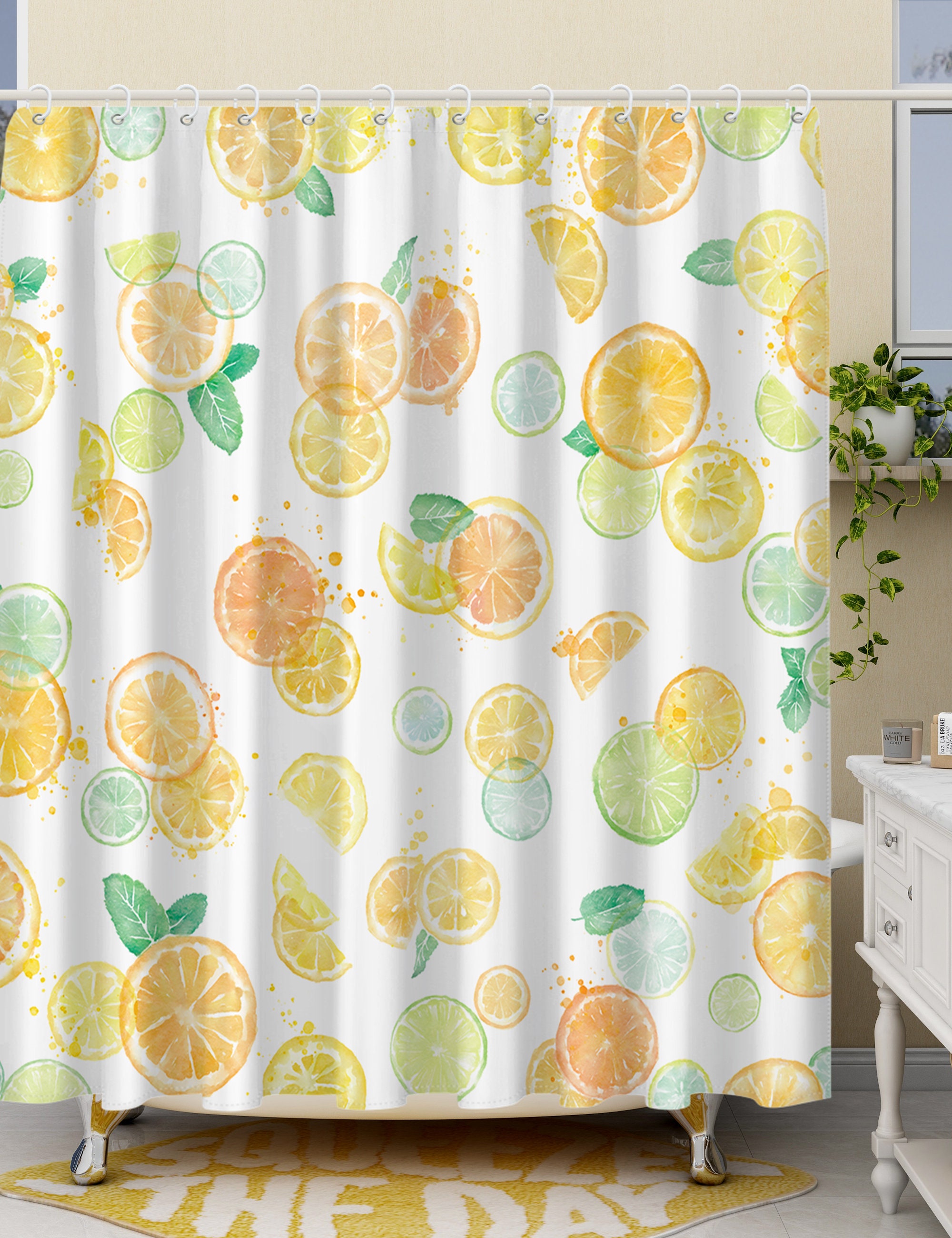 Leuke Plant Design Citroen Geel Douchegordijn with 12 Haken for Bathroom Decor