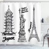 Liberty Monuments Shower Curtain - Cloth Fabric Bathroom Decor With Eiffel Tower In White Charcoal Grey
