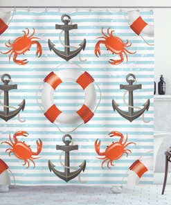 Life Anchor Ropes Print Shower Curtain For Coastal Bathroom Decor