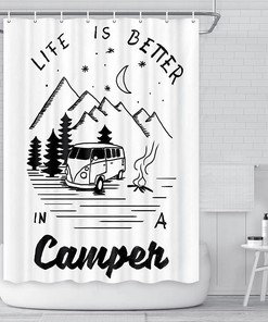 Life is Better in a Camper Mountain Moon Forest RV Shower Curtain for Camping Trailer Bathroom