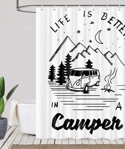 Life is Better in a Camper Mountain Moon Forest RV Shower Curtain for Camping Trailer Bathroom