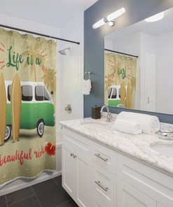Life is a Beautiful Ride Vintage Car Shower Curtain for Retro Bathroom
