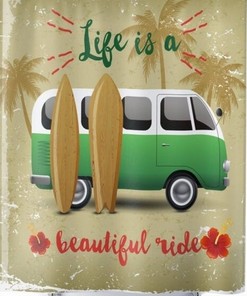 Life is a Beautiful Ride Vintage Car Shower Curtain for Retro Bathroom