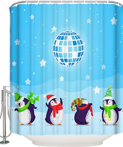 Light Ball Christmas Penguin Shower Curtain: Decorative And Waterproof