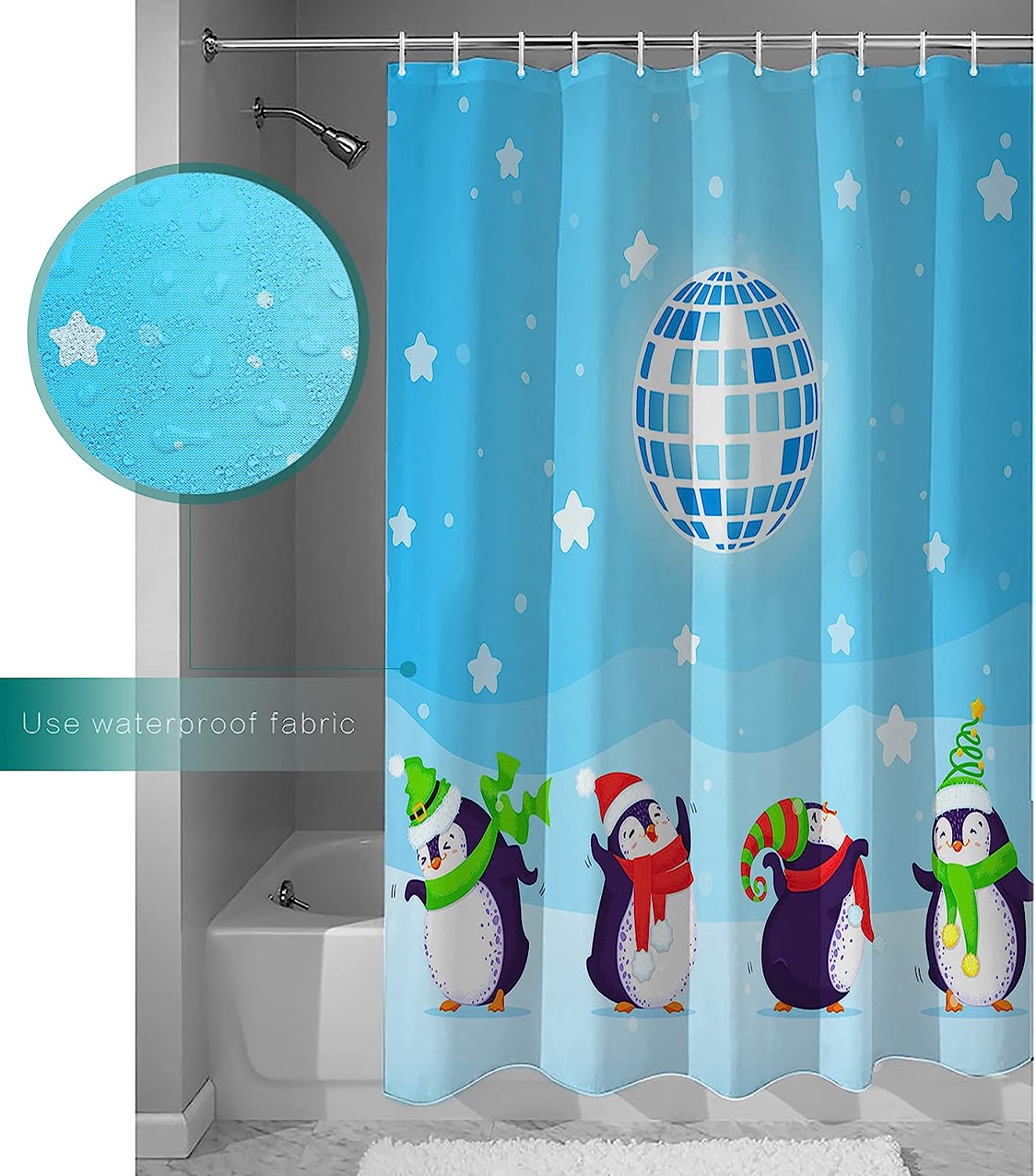 Light Ball Christmas Penguin Shower Curtain: Decorative And Waterproof - Image 3