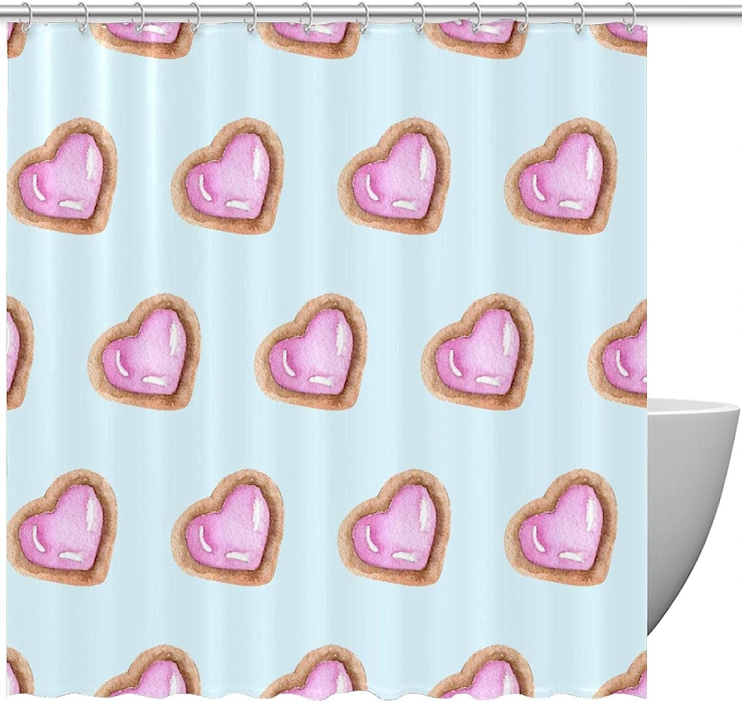 Light Blue Background Pink Hearts Shower Curtain to Add a Calming Touch to Your Bathroom