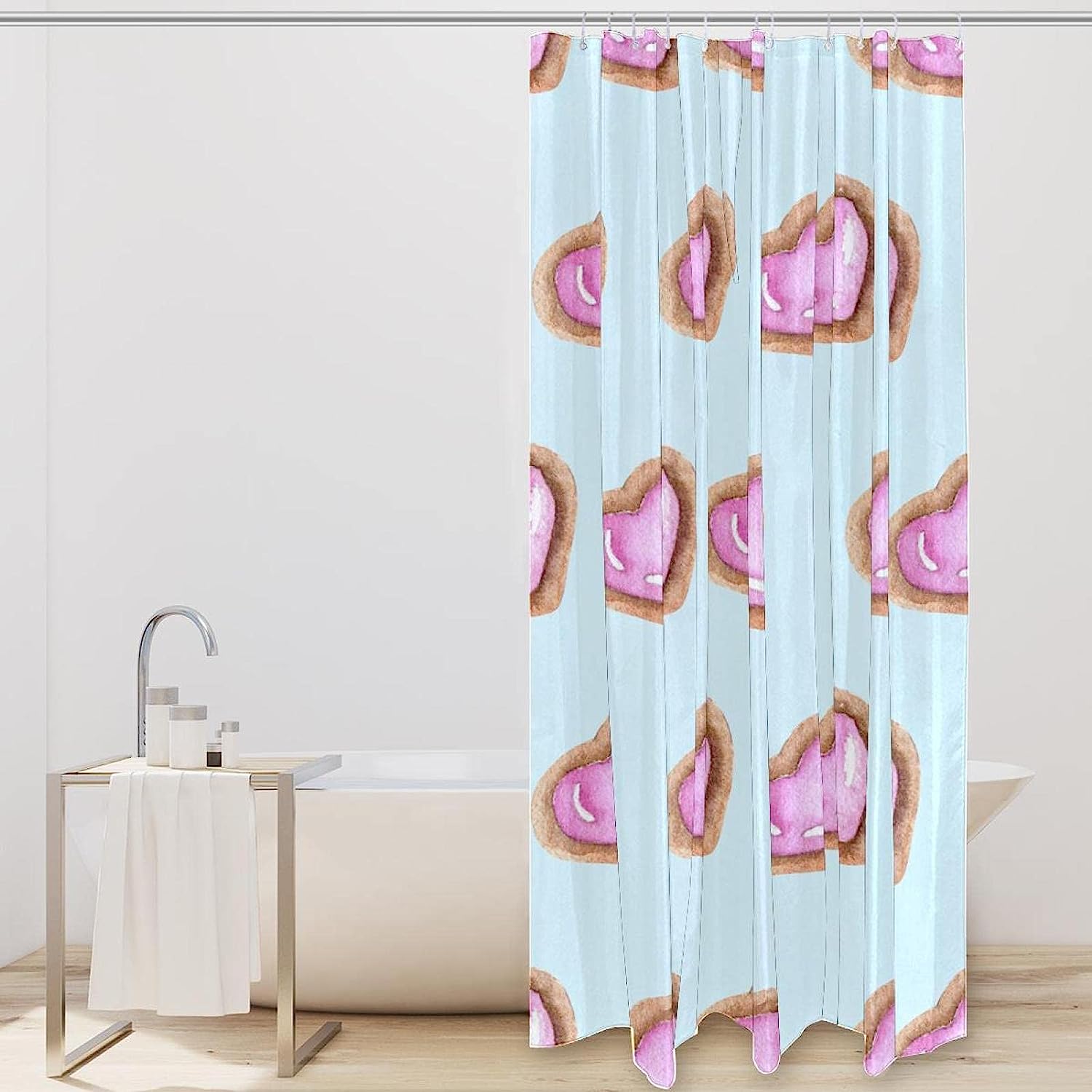 Light Blue Background Pink Hearts Shower Curtain to Add a Calming Touch to Your Bathroom