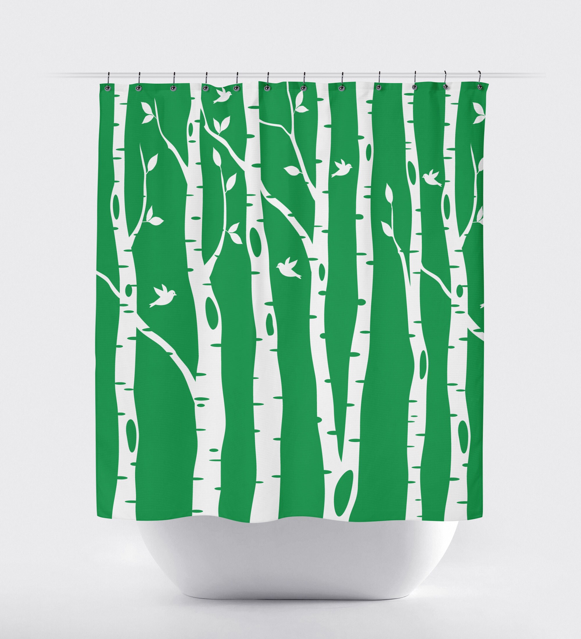 Light Blue Birch Tree Shower Curtain With Birds Print, Standard And Custom Sizes Available - Image 3