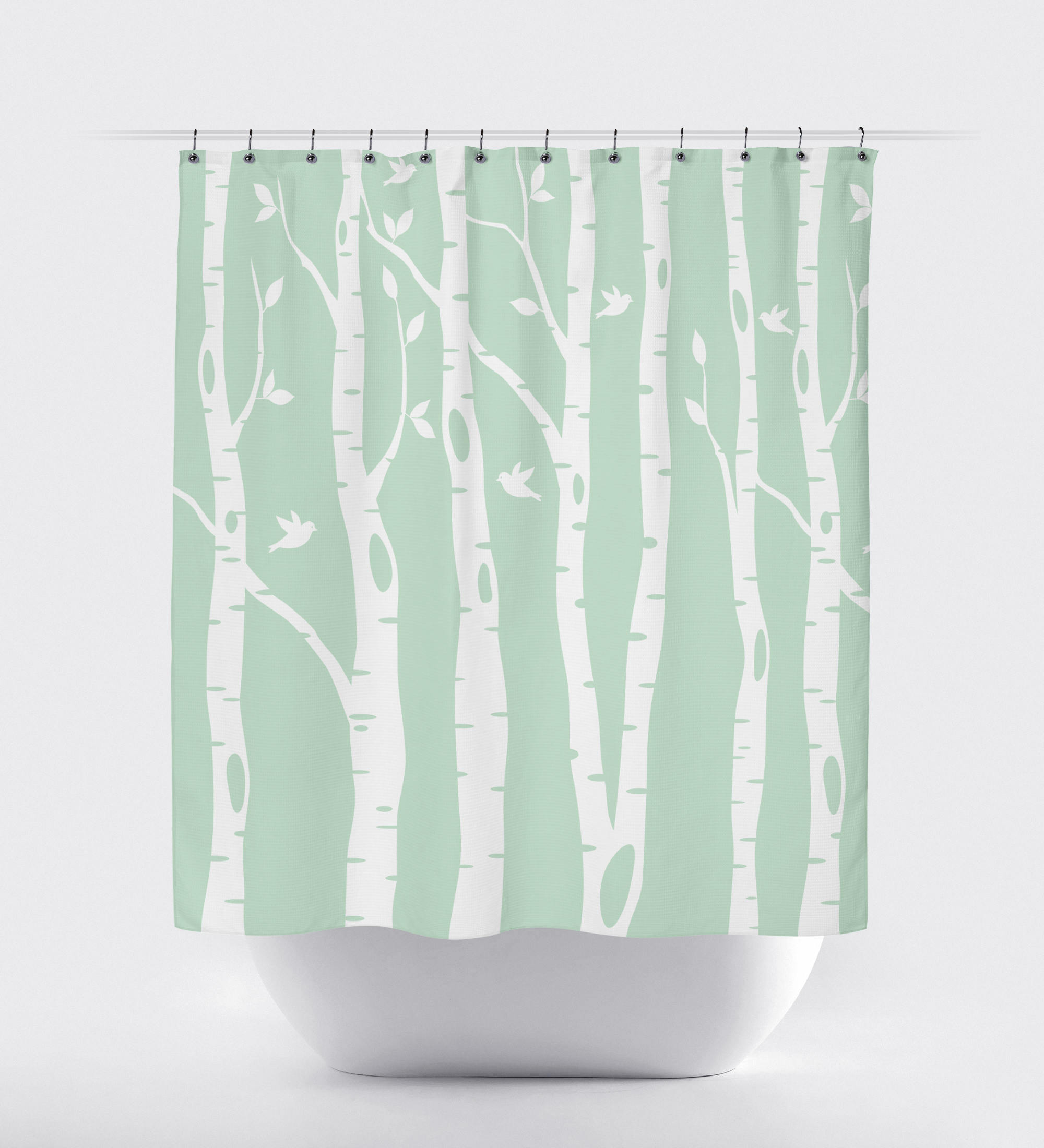 Light Blue Birch Tree Shower Curtain With Birds Print, Standard And Custom Sizes Available - Image 4