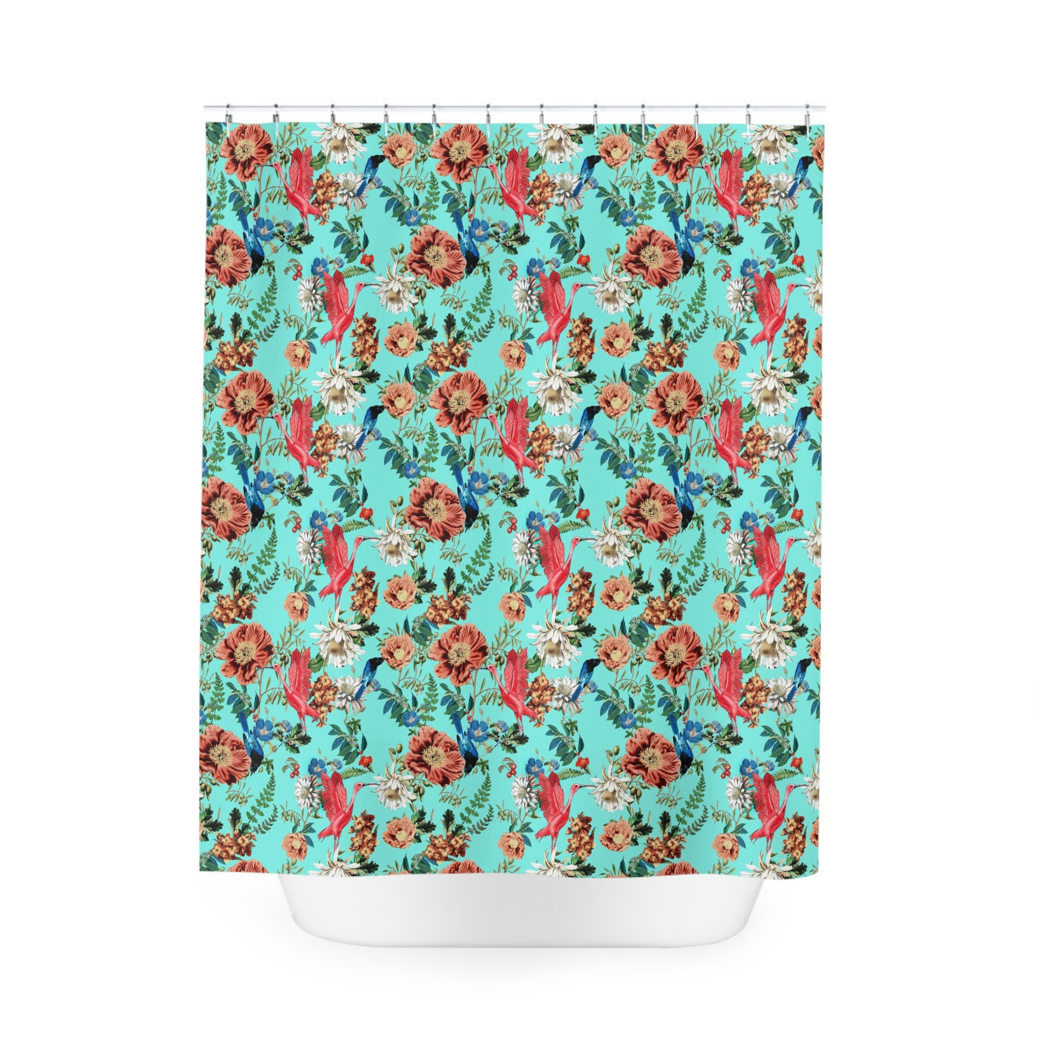 Light Blue Flamingo Floral Shower Curtain - Perfect For Your Bathroom Decor