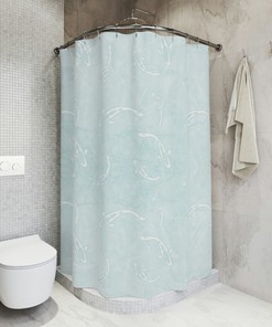 Light Blue Koi Fish Pattern Fabric Shower Curtain for Japanese Bathroom Decor