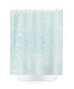 Light Blue Koi Fish Pattern Fabric Shower Curtain for Japanese Bathroom Decor
