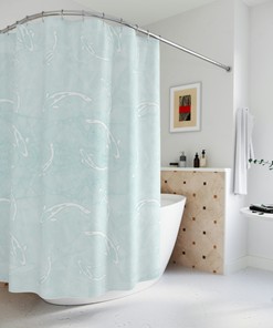 Light Blue Koi Fish Pattern Fabric Shower Curtain for Japanese Bathroom Decor