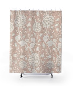 Light Blush Pink Pattern Vintage English Bathroom Accessory with Antique Print William Morris Pink & Rose Shower Curtain
