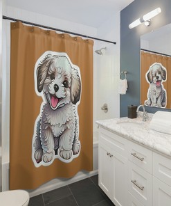 Light Brown Cute Puppy Bathroom Shower Curtain
