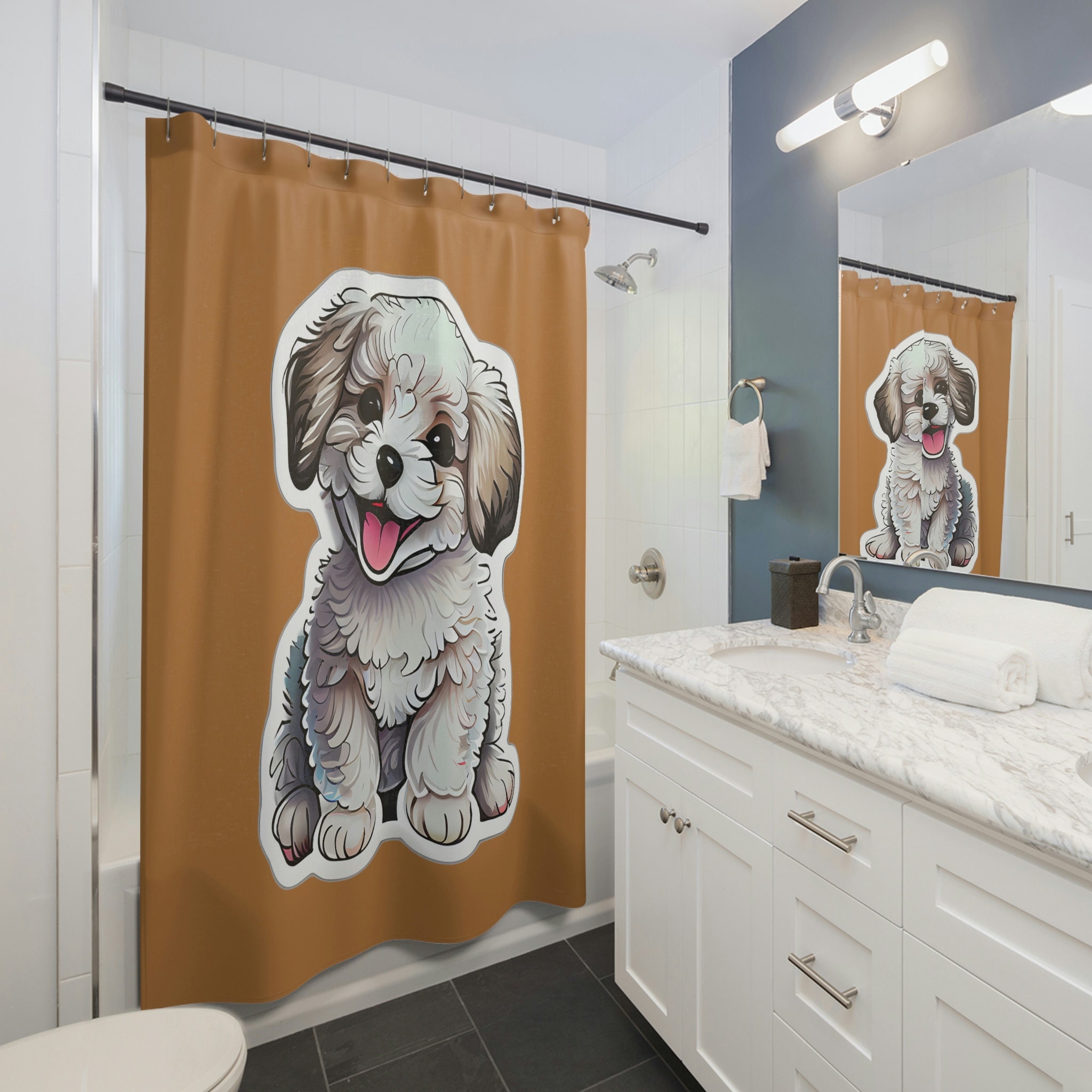 Light Brown Cute Puppy Bathroom Shower Curtain
