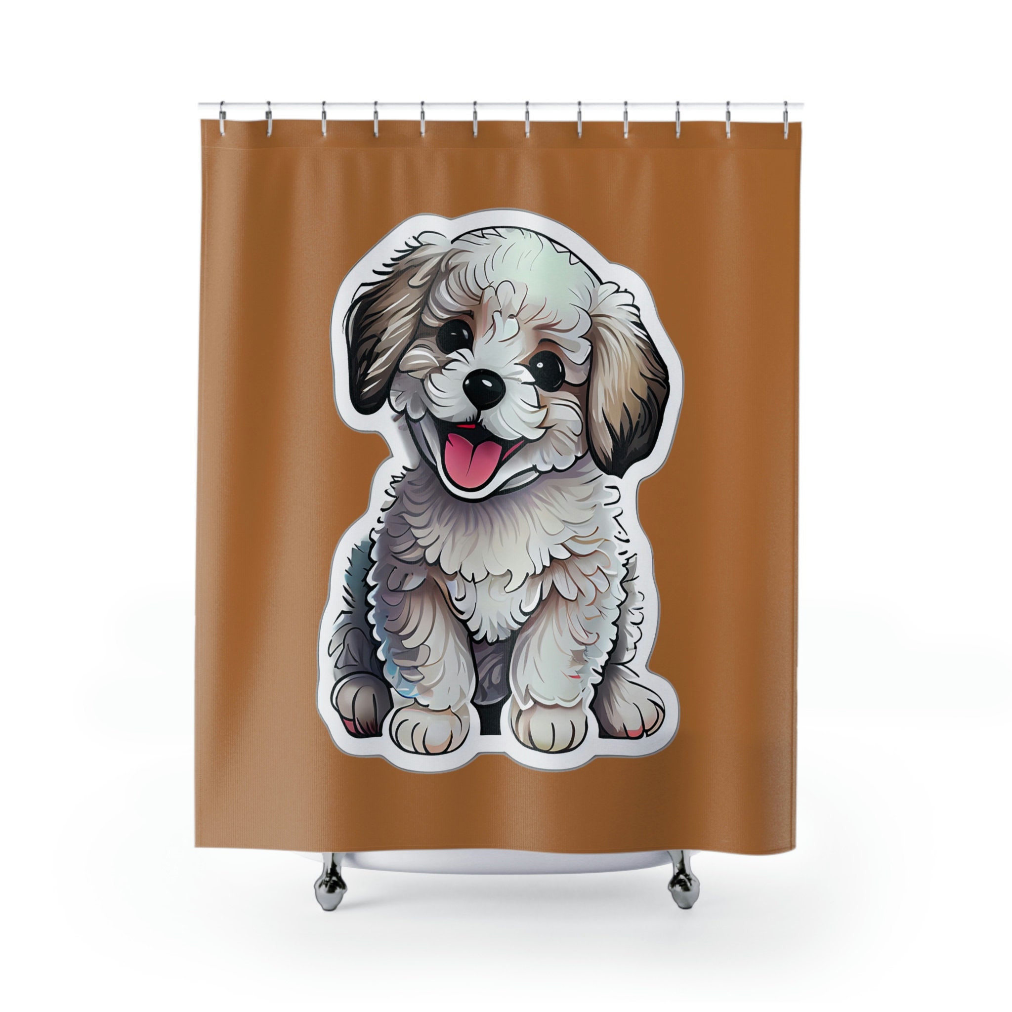 Light Brown Cute Puppy Bathroom Shower Curtain - Image 2
