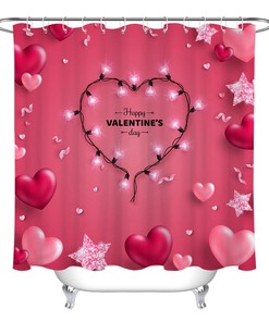 Light Bulbs Confetti Heart Shower Curtain for Bathroom Decor on Valentine's Day
